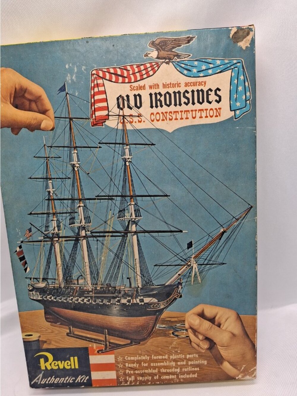 OLD IRONSIDES, USS Constitution Model Kit, Revell H-319-298, c 1955, Started